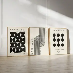 3pcs Frameless Black Bauhaus Wall,Geometric Print Collection,Abstract Geometric Art,Digital Art Download,Living Room Decoration