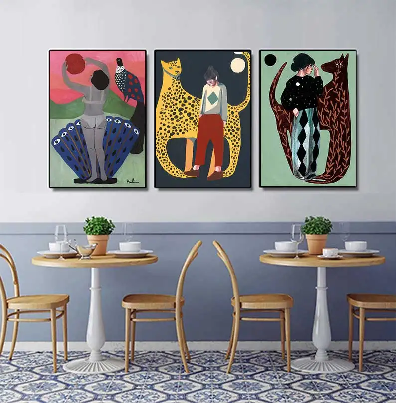 Nordic Canvas Painting for Home Decor, Woman Illustration Posters, Fish and Animals Prints, Jagua Wall Art, Living Room Image - Image 4