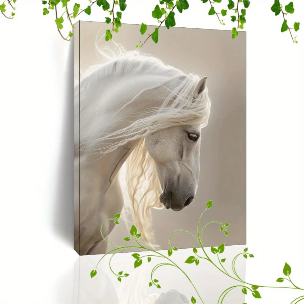 1pc no Framed Canvas Painting Artwork Very Suitable for Office Corridor Home Living Room Decor White Horse with Flowing Mane - Image 5