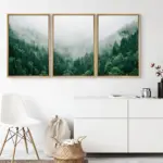 3PCS Natural Mountain Green Forest Canvas Wall Art Painting for Bedroom Office Living Room Posters and Prints Pictures Frameless