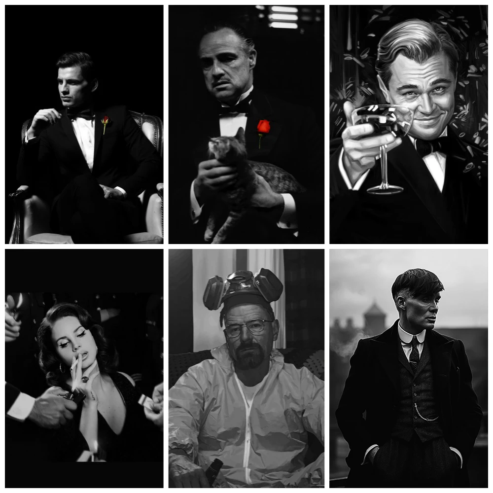 Classic Vintage Movie Posters Black Film Characters Posters and Picture Canvas Painting Wall Art Home Decor Print Mural Cuadros