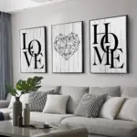3pcs Love Home Diamond Heart Letter Canvas Prints Nordic Modern Living Room Wall Art Black White Decorative Paintings Home Decor
