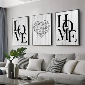 3pcs Love Home Diamond Heart Letter Canvas Prints Nordic Modern Living Room Wall Art Black White Decorative Paintings Home Decor