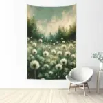 Dandelion Tapestry,Watercolor Abstract Flower Arrangement Plant Wall Art,Booker Style Blurred Background Of Spring Dandelion