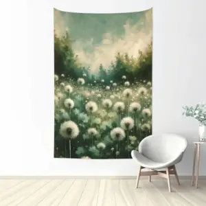 Dandelion Tapestry,Watercolor Abstract Flower Arrangement Plant Wall Art,Booker Style Blurred Background Of Spring Dandelion