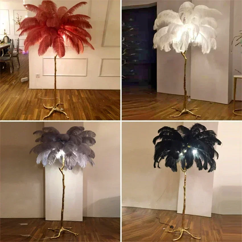 Nordic Ostrich Feather Floor Lamp Living Room Sofa Background Wall Floor Standing Lamp Home Decor Bedroom Bedside Table Lighting - Image 6