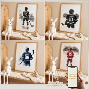 Personalized Custom Name Cartoon Child hockey Wall Art Print Picture Canvas Poster Painting For Living Room Home Decor Gift