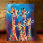 2D One Piece of noFramed Canvas Wall Art Featuring a Colorful Giraffe Family,, Perfect for Decorating Bedrooms