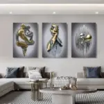 3pcs Canvas Poster Metal Figure Statue Art Canvas Painting Decor Romantic Abstract Poster Modern Art Living Room Bedroom Decor
