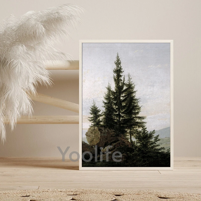 Mountain Forest Landscape Neutral Art Print Antique Lake Scenery Painting Canvas Poster Coastal Wall Pictures Rustic Decoration - Image 4