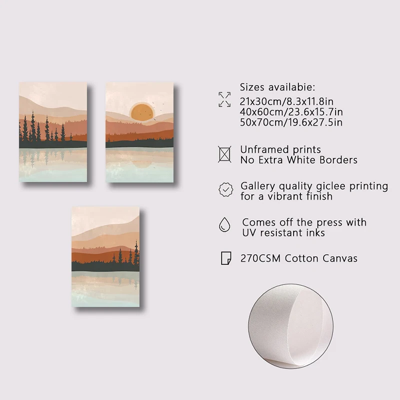 Wall Art Set of 3 Poster Sunset Forest Landscape Painting Abstract Illustrations Modern Art Minimalist Living Room Wall Decor - Image 2