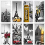 Retro Black Style Europe Buildings Door Cover Mual Stickers Self-adhesive Waterproof PVC Car Eiffel Tower Door Wallpaper