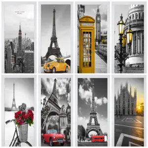 Retro Black Style Europe Buildings Door Cover Mual Stickers Self-adhesive Waterproof PVC Car Eiffel Tower Door Wallpaper