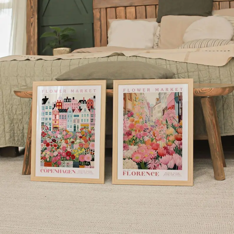 3pcs/set Pink Flower Market Canvas Posters Vibrant Plant Wall Art Posters for Modern Living Room Kitchen Bedroom Home Decor - Image 3