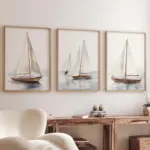 Watercolor Sailboat Print Set Coastal Nautical Wall Art Canvas Poster Prints Home Bedroom Living Room Decoration Room Gift