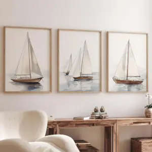 Watercolor Sailboat Print Set Coastal Nautical Wall Art Canvas Poster Prints Home Bedroom Living Room Decoration Room Gift