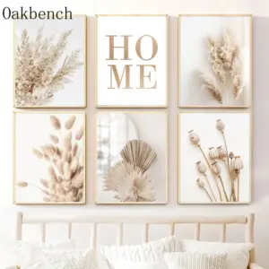 Beige Pampas Canvas Poster Reed Leaf Painting Poster Dried Grass Flower Art Prints Nordic Wall Posters Living Room Decoration