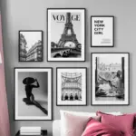 Paris Towel New York Build Dobermann Wall Art Canvas Painting Print Wall Picture Living Room Decoration Black White Posters Club