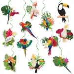 1Set Tropical Hawaii Theme Swirl Hanging Banner Toucan Bird Honeycomb Ball Pendant for Summer Aloha Birthday Wedding Party Decor