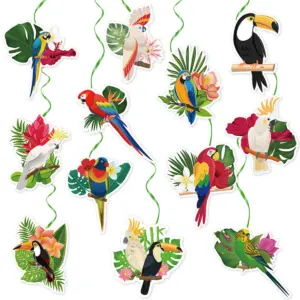 1Set Tropical Hawaii Theme Swirl Hanging Banner Toucan Bird Honeycomb Ball Pendant for Summer Aloha Birthday Wedding Party Decor