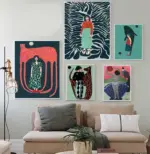 Nordic Canvas Painting for Home Decor, Woman Illustration Posters, Fish and Animals Prints, Jagua Wall Art, Living Room Image
