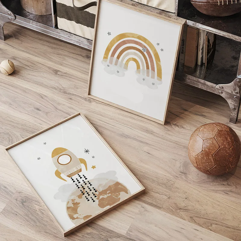 Cartoon Boho Rocket Sun Rainbow Stars Nursery Wall Art Canvas Painting Nordic Posters and Prints Pictures Baby Kids Room Decor - Image 2