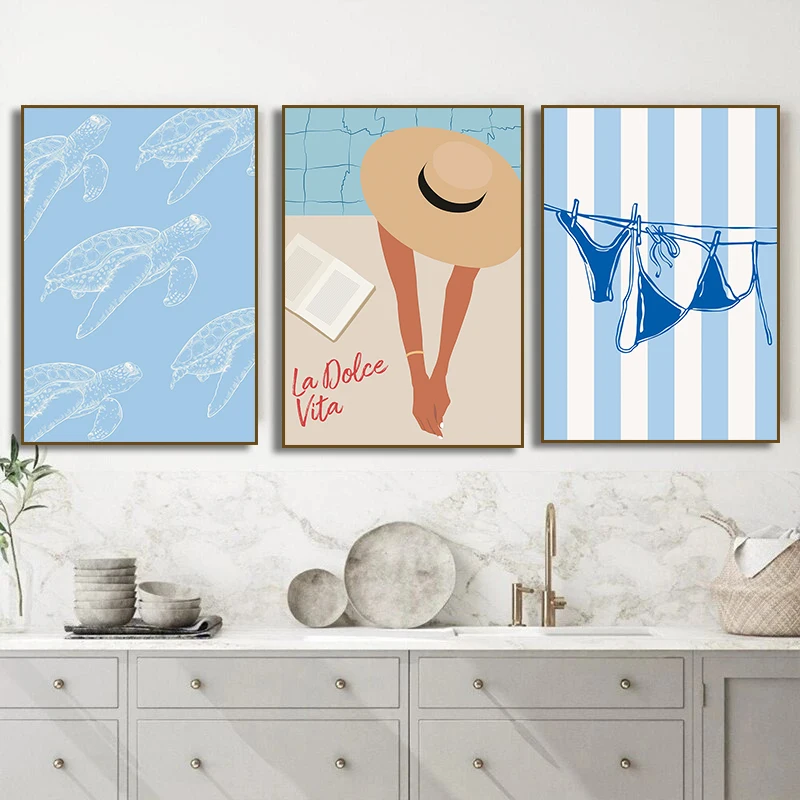 Seashells Meet Me At The Beach Poster Summer Bikini Coastal La Dolce Vita Canvas Painting Trendy Wall Art Room Home Decor - Image 4