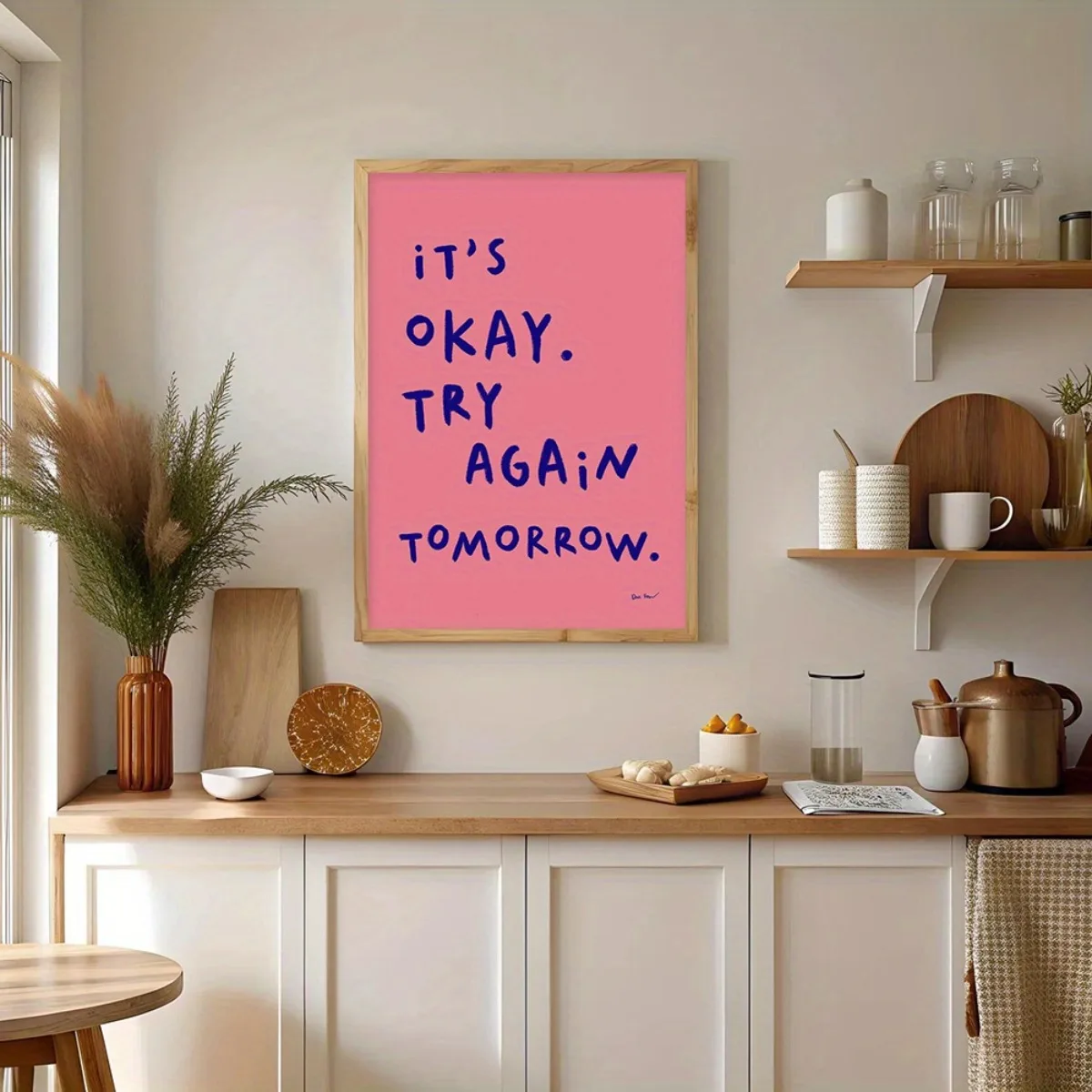Inspired "It's Okay To Try Again Tomorrow" Pink Blue Quote Canvas Print Poster Modern Minimalist Art Prints Bedroom Home Decor - Image 4