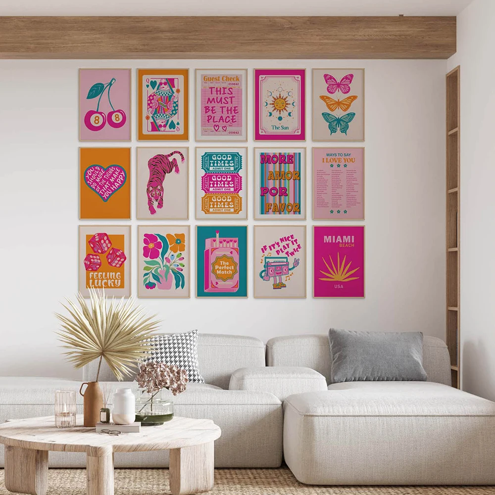 Preppy Wall Art Set Of 15 Pink Orange Teal Teen Girl Room Maximalist Poster and Print Dopamine Decor Quirky Dorm Y2k Pictures - Image 2