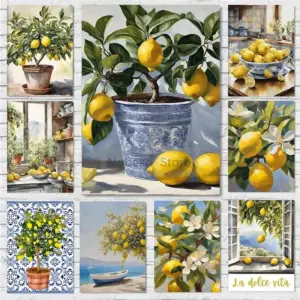 Yellow Lemon Tree Poster Italian Kitchen Prints Canvas Painting Italy Summer Fruit Wall Art Pictures Home Room Modern Decoration