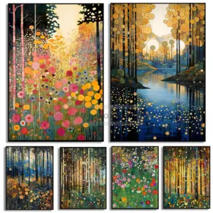 Gustav Klimt Farm Garden Posters Klimt Flowers Prints Canvas Painting Floral Wall Art Pictures Home Living Room Vintage Decor