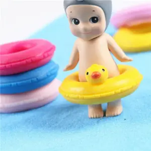 Dollhouse Miniature Yellow Duck Life Swim Ring For Doll Dollhouse Decor Summer Kids Pretend Play Toys