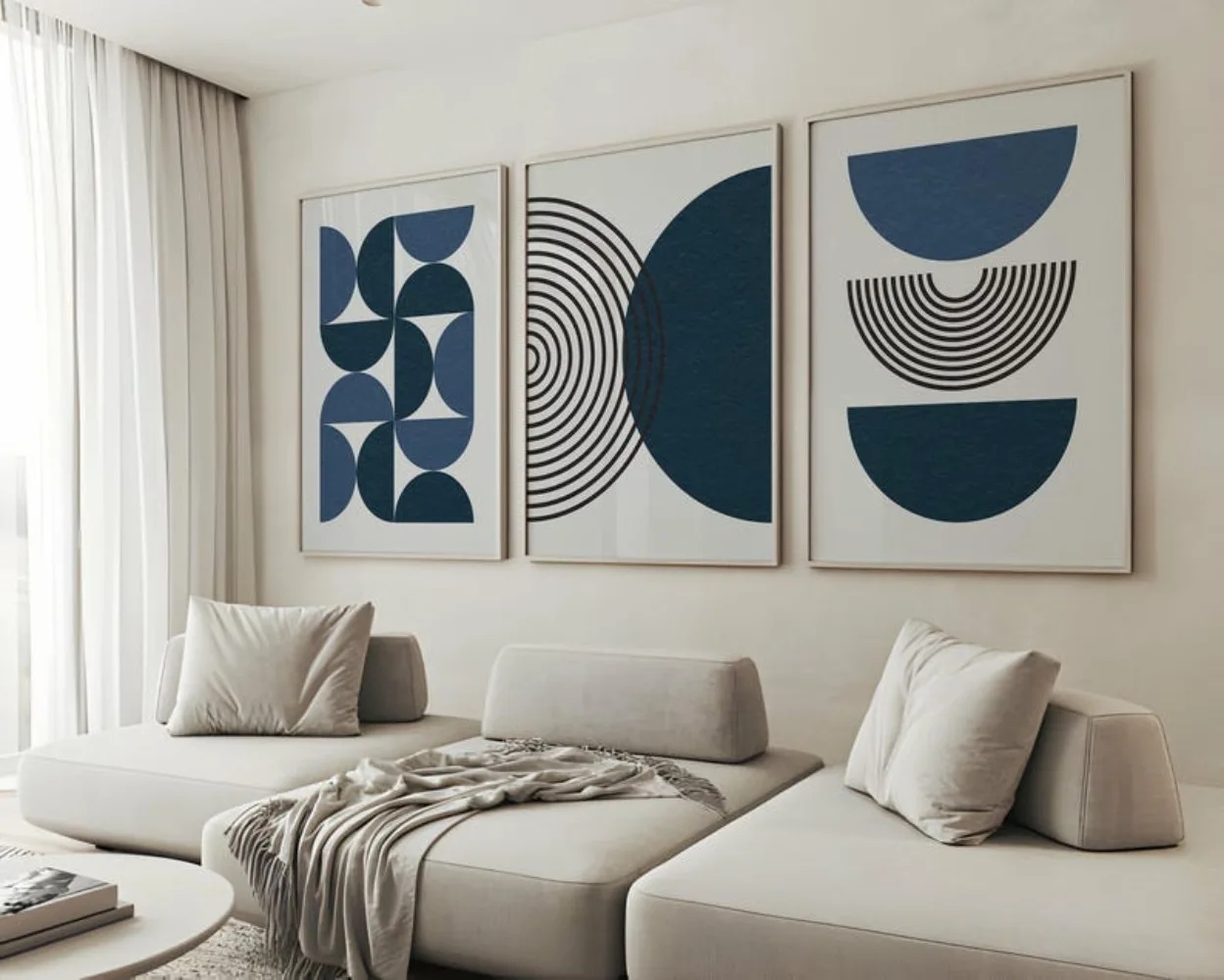 Navy Blue Mid Century,Modern Wall Art Set of 3,Bohemian Botanical Posters,Boho Blue,Gallery Wall Set,Home Decoration,Printable - Image 3