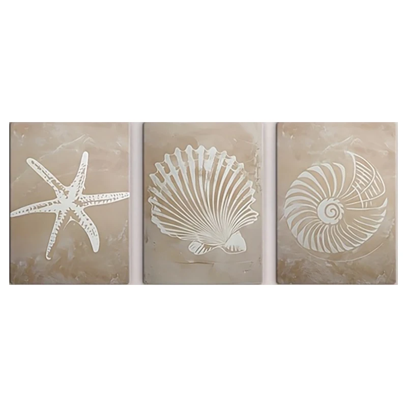 3pcs Modern Geometric Conch and Starfish Wall Decor, Frameless Seaside Charm Canvas Art for Living Room and Bedroom Decor Gifts - Image 5