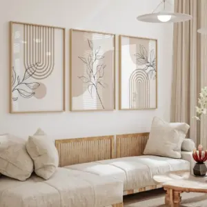 Frameless Neutral Wall Prints for Modern Minimalist Home Decor,Bohemian Plant Posters,Japanese Beige Living Room Bedroom Decor