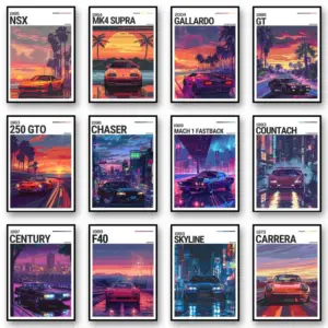 Neon Sports Car AE86 M3 F40 Skyline E-type Famous Cars Poster Street Cars Canvas Painting Wall Art Picture for Home Office Decor