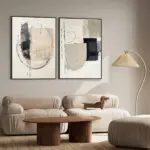 Set of 2 Minimalist Round Geometric Abstract Wall Art Poster Black and Beige Neutral Wall Posters Living Room Bedroom Decor Gift