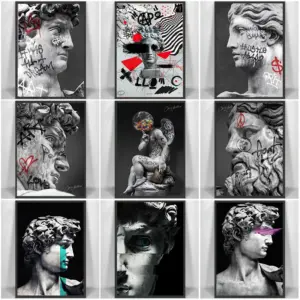 Statue of David Graffiti Art Canvas Painting David Head Sculpture Posters and Prints Street Wall Art Pictures for Room Decor