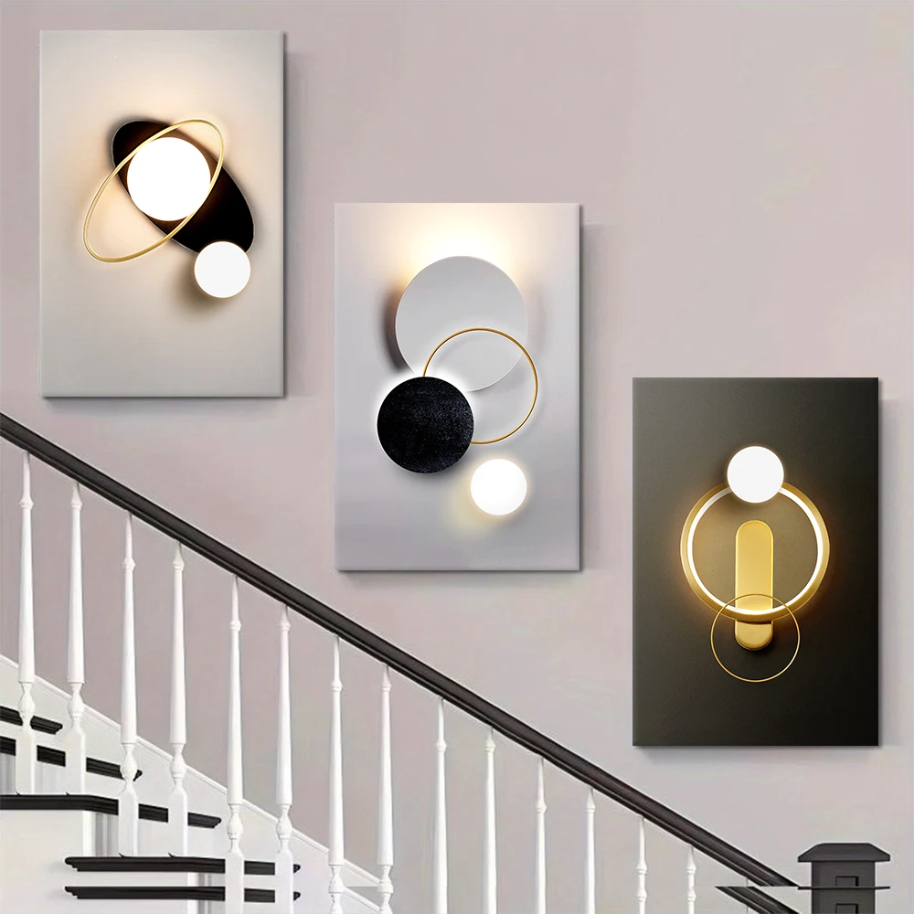 3 pieces of modern minimalist LED luminous canvas decorative paintings, creative planet ring design, living room, bedroom, entra - Image 5