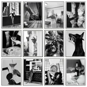 Disco Party Champagne Goblet Bathroom Wall Art Black And White Poster Canvas Paintings Wall Art Pictures Home Decor