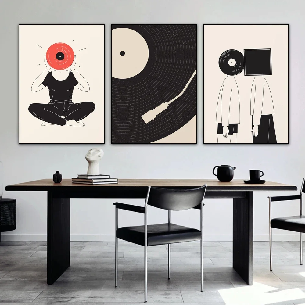 Simple Black and White Music Vinyl Record Minimalist Wall Art Print Canvas Painting Posters for Living Room Modern Home Decor