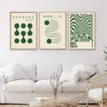 3pcs/set Bauhaus Geometric Green Exhibition Prints Poster Modern Minimalist Aesthetic Canvas Painting Home Decor Poster-unframed