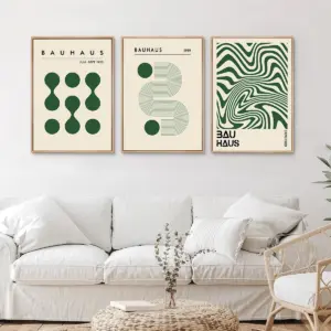3pcs/set Bauhaus Geometric Green Exhibition Prints Poster Modern Minimalist Aesthetic Canvas Painting Home Decor Poster-unframed