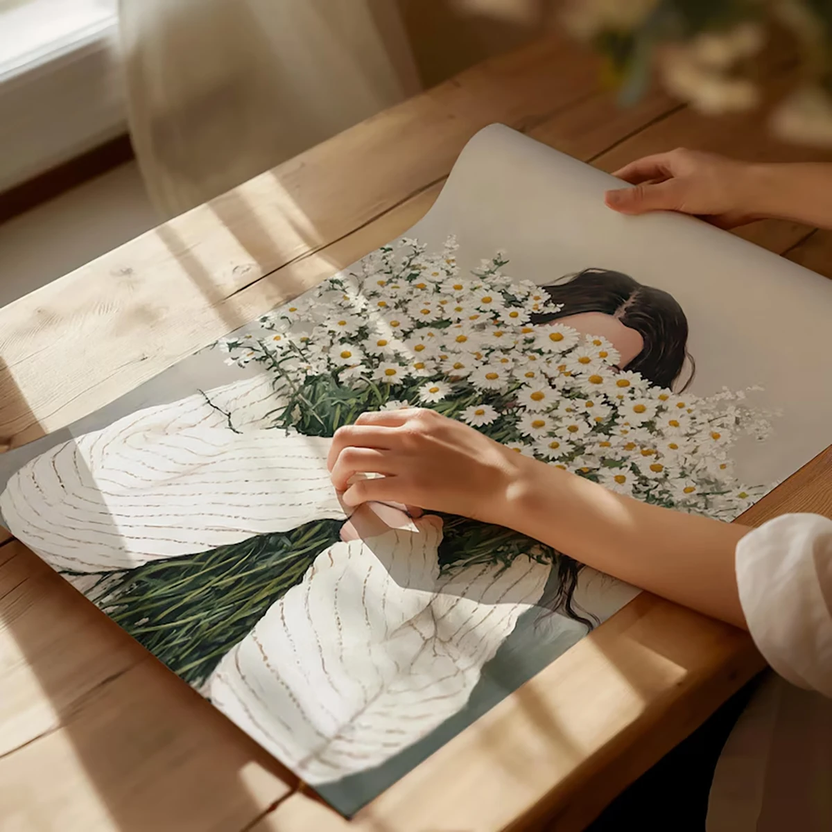 Green Abstract Figures Canvas Print with Flower Woman Minimalist Japandi Female Portrait Art Poster for Modern Living Room Decor - Image 5