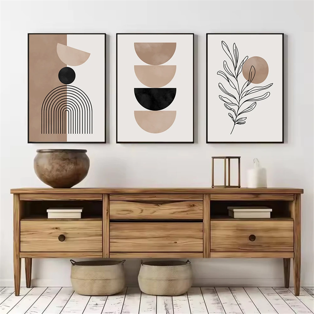 Bohemia Black Brown Geometric Canvas Painting Abstract Modern Line Poster Plant Wall Art Print Picture Living Room Home Decor - Image 2