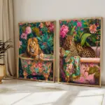 1/2pcs Bohe Lion in A Bathtub Canvas Print Poster Modern Colorful Dopamine Art Prints Bathroom Wall Art Home Decor Art Poster
