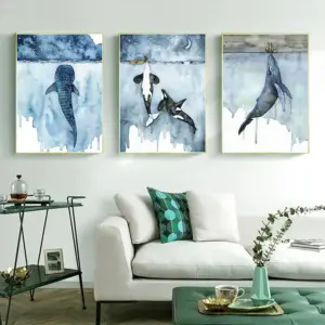Nordic Style Watercolor Abstract Whale Sea Wall Art Poster Modern Living Room Decor Canvas Painting Home Prints Mural Pictures