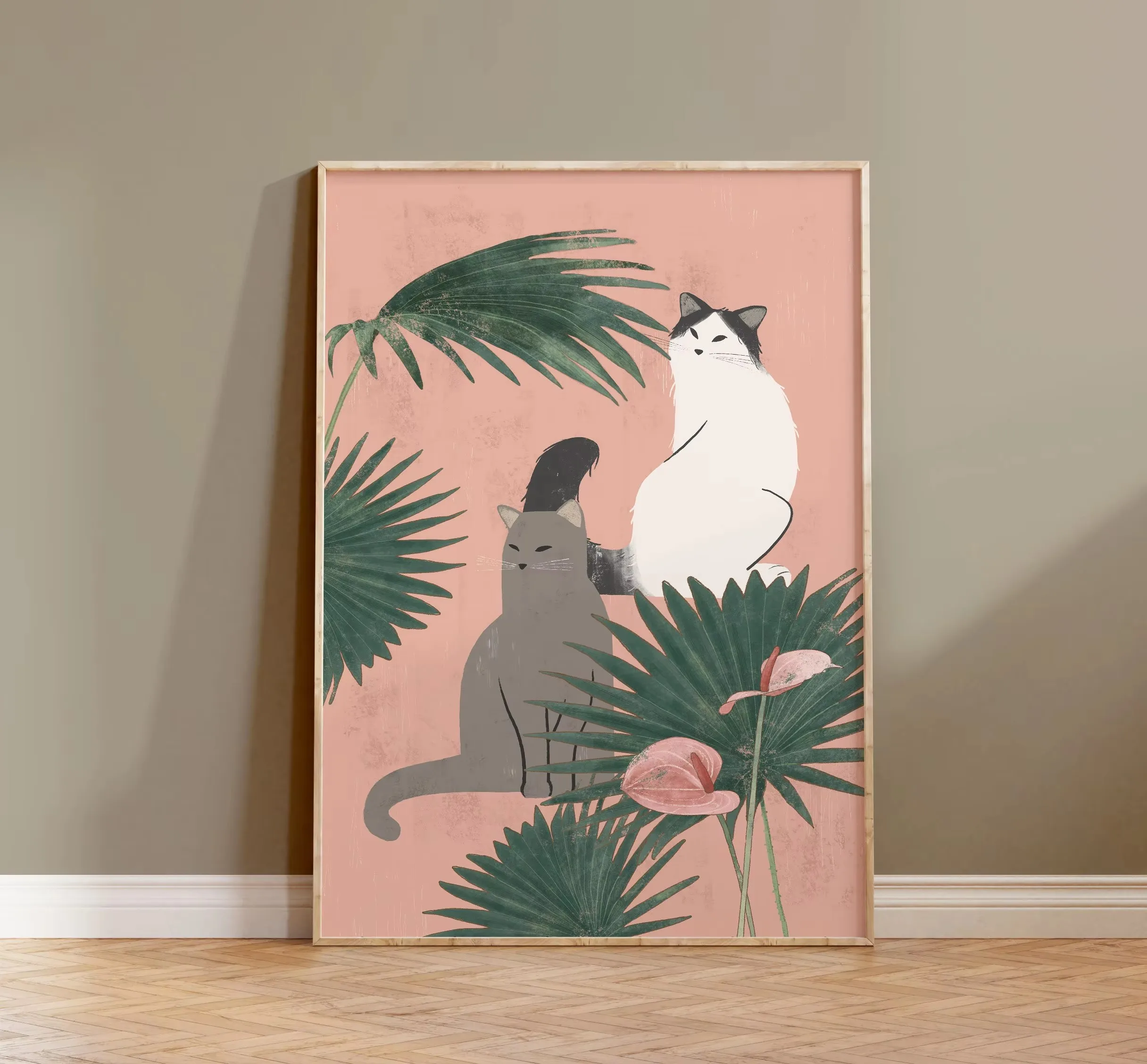 Watercolor Cute Kittens Potted Plant Canvas Print Cartoon Green Plants Animals Wall Art Postes for Modern Living Room Home Decor - Image 4