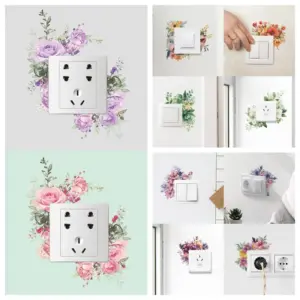 Switch decorative stickers Warm flowers Wall socket light switch Home decor Simple wallpaper wallpaper self-adhesive waterproof