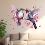 Hummingbird And Floral Pattern Wall Sticker,Stickers,Wall Decal Suitable For Bedroom, Kitchen, Living Room And Toilet